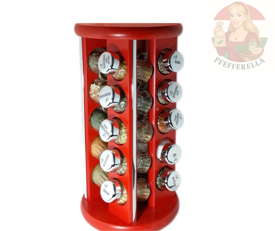 Gewürzregal-Set mit Drehständer, 20 Stück – rot – OHNE GEWÜRZE